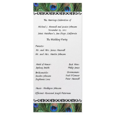 Colorful Peacock Feather Wedding Program Custom Rack Cards