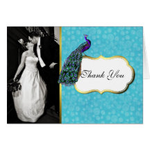 Colorful Peacock Wedding Photo Thank You Card