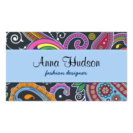 Colorful Persian Paisley Green, Pink, Blue, Yellow Business Card