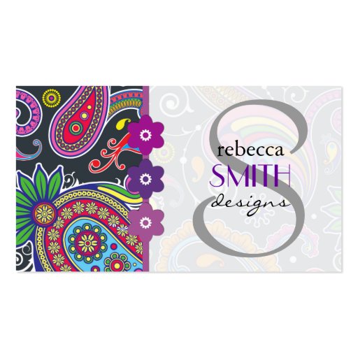 Colorful Persian Paisley Green, Pink, Blue, Yellow Business Card (front side)