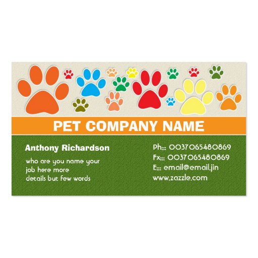 colorful pet pets care veterinary business cards (front side)
