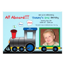 Colorful Photo Train Birthday Invitation