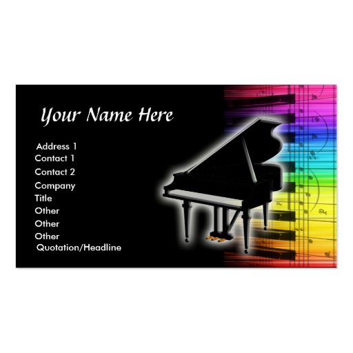 Colorful Piano Keyboard & Music Notes Business Card Templates