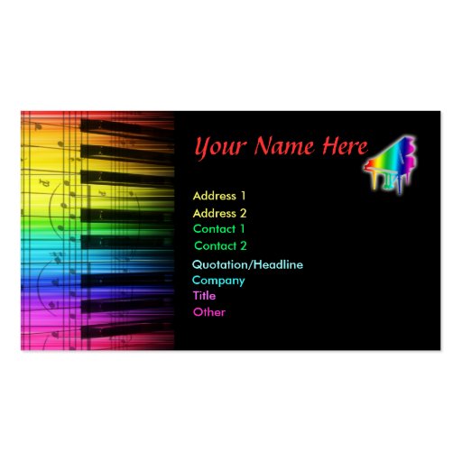 Colorful Piano Keyboard & Notes Business Card