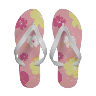 Colorful Pink and Yellow Flowers Flip-Flops