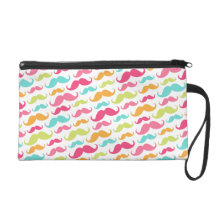 Colorful pink aqua trendy funny mustache pattern wristlet purses