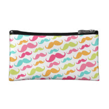 Colorful pink aqua trendy funny mustache pattern makeup bag
