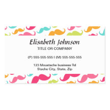 Colorful pink aqua trendy funny mustache pattern business card