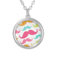 Colorful pink aqua trendy funny mustache pattern pendant