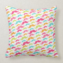 Colorful pink aqua trendy funny mustache pattern pillow