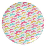 Colorful pink aqua trendy funny mustache pattern party plate