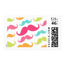 Colorful pink aqua trendy funny mustache pattern postage stamp