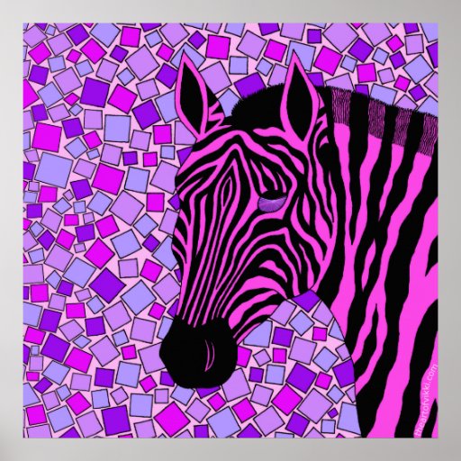 Colorful Pink Zebra Art 24 x 24 Print Zazzle