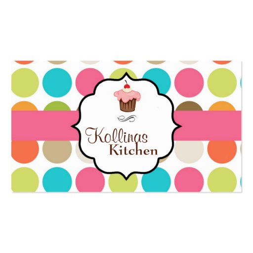 Colorful Polka Dot Cup Cake Bakery Business Card