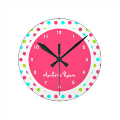 Colorful Polka Dot Kid's Bedroom Round Wall Clocks