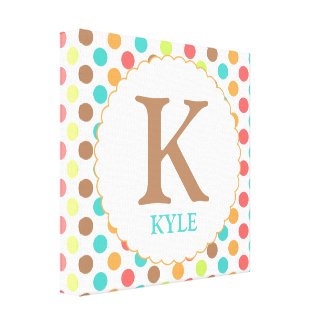 Colorful Polka Dots and Initial Wall Decor Stretched Canvas Prints