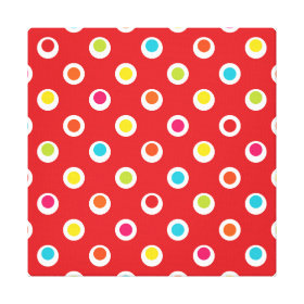 Colorful Polka Dots Pattern on Red Gallery Wrapped Canvas