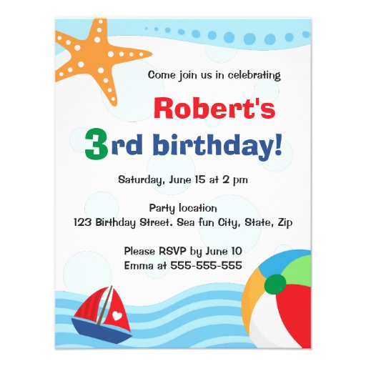Colorful pool or beach party invitation for kids