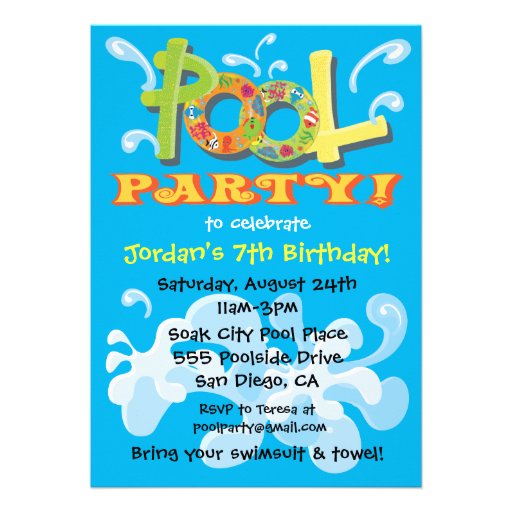 Colorful Pool Party Invitations (front side)