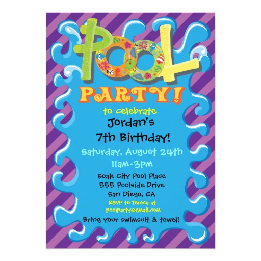 Colorful Pool Party Invitations (front side)