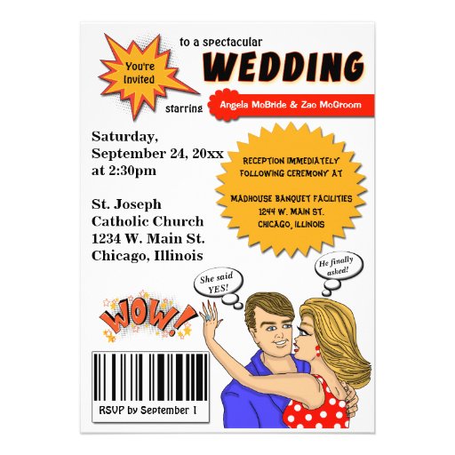 Colorful Pop Art Comic Book Cover Wedding Invite