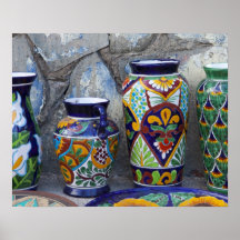 Colorful pottery for sale in downtown Loreto, Posters