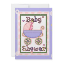 Colorful Pram Baby Girl Shower Invitation