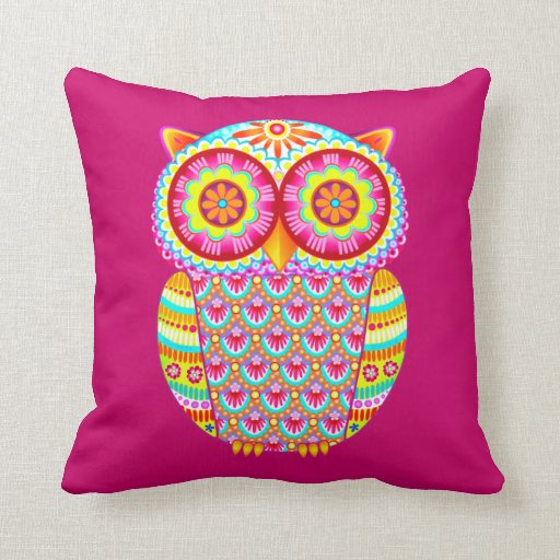 Colorful Psychedelic Cute Owl Pillow Zazzle