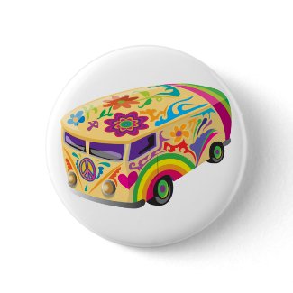 Colorful Psychedelic Painted Bus button