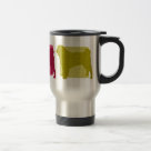 steel_mug - Colorful Pug travel mug with three doggie silhouettes: pink, blue, and yellow. Each dog has its own matching square, and is mottled for a unique look. Full of color!: Sizes  Available colors: steel
