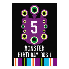 Colorful Purple Monster Birthday Party Invitations