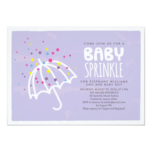 Colorful Purple Neutral Baby Sprinkle Invitation Announcements (front side)