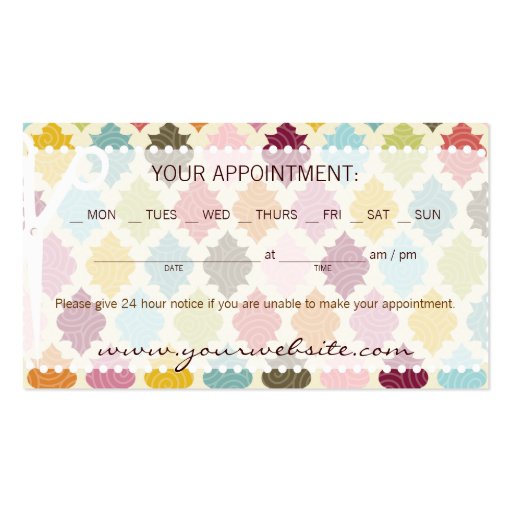 Colorful Quatrefoil Hair & Beauty Appointment Card Business Card (back side)