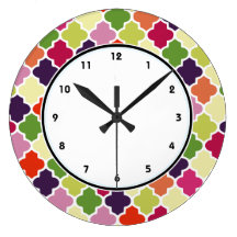 Colorful quatrefoil pattern clock