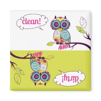 Colorful Quirky Owl Clean Dirty Dishwasher Magnet