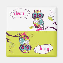 Colorful Quirky Owl Clean Dirty Dishwasher Magnet