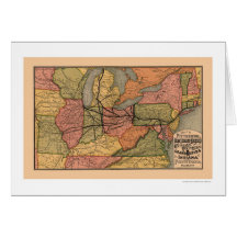 Colorful Railroad Map 1874 Greeting Cards