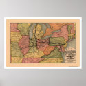 Colorful Railroad Map 1874 posters