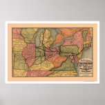 Colorful Railroad Map 1874 Posters