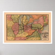 Colorful Railroad Map 1874 Posters