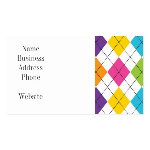 Colorful Rainbow Argyle Diamond Pattern Teen Gifts Business Card Template (front side)