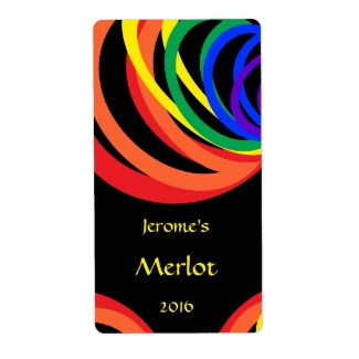 Colorful Rainbow Crescent Red Wine Label