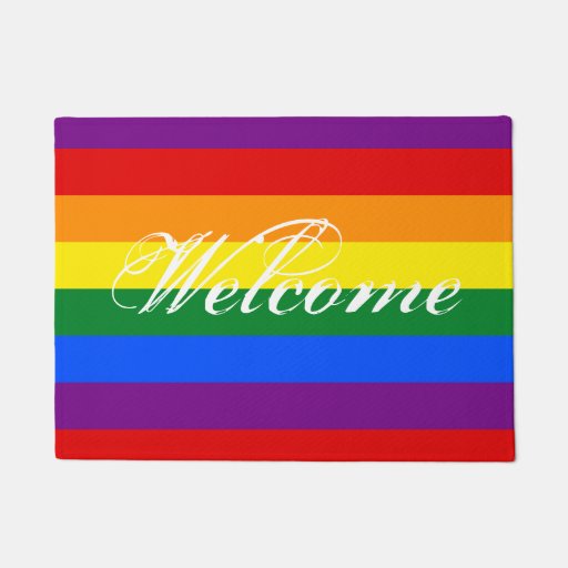colorful rainbow flag door mat with welcome text zazzle personalized christmas doormat
