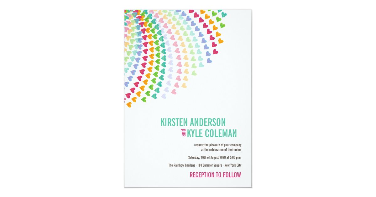 Colorful Rainbow Heart Sprinkles Wedding Invite Zazzle