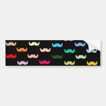 Colorful Rainbow Mustache pattern on black Bumper Stickers