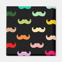 Colorful Rainbow Mustache pattern on black Magnets