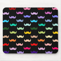 Colorful Rainbow Mustache pattern on black Mousepad