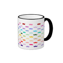 Colorful Rainbow Mustache pattern on black Coffee Mugs