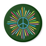 Colorful Rays Surround Peace Sign Fridge Magnet