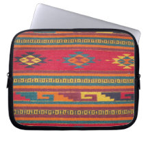 Colorful Red Aztec Pattern Laptop Computer Sleeve